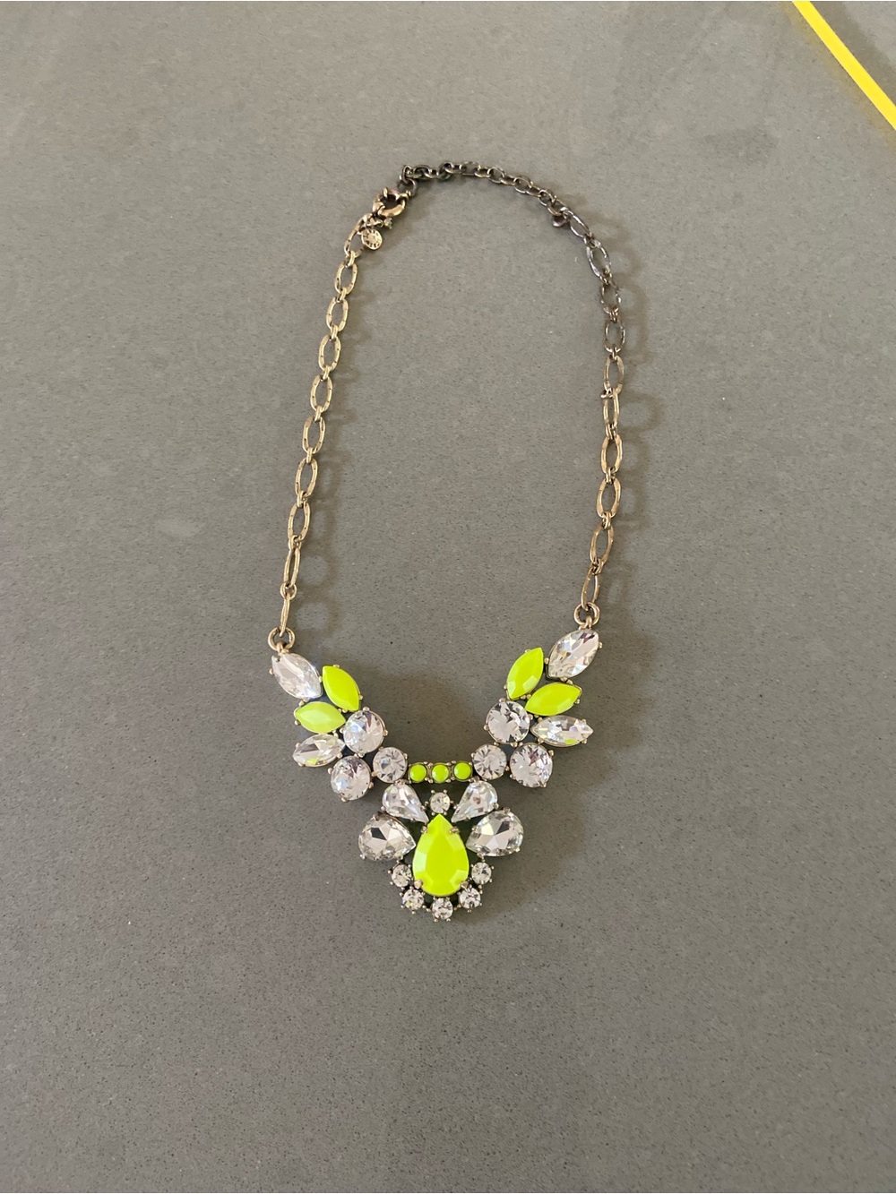 J. Crew Neon Lime and Clear Crystal Bib Necklace